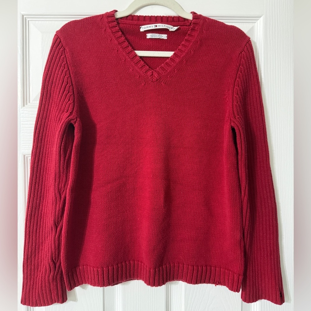 Tommy Hilfiger Women's Vibrant Red V-Neck Sweater